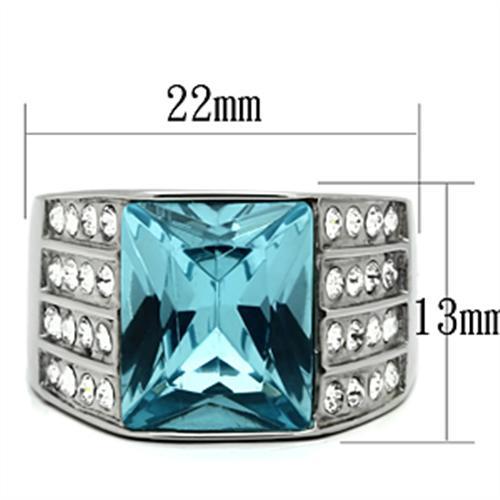TK394 - High polished (no plating) Stainless Steel Ring with Synthetic Synthetic Glass in Sea Blue - Joyeria Lady
