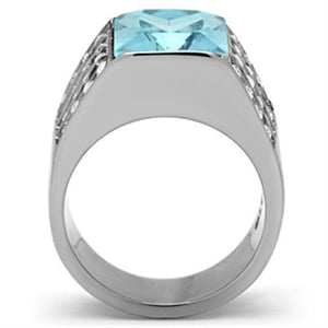 TK394 - High polished (no plating) Stainless Steel Ring with Synthetic Synthetic Glass in Sea Blue