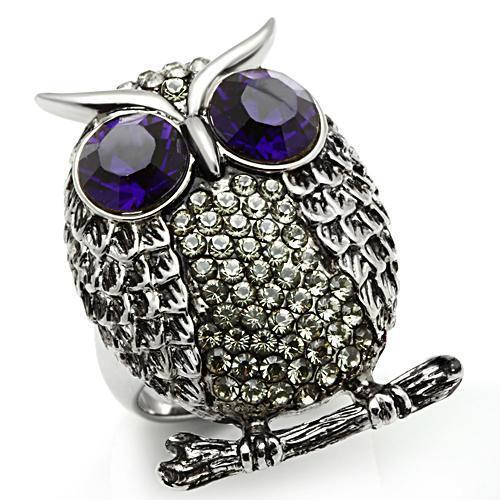 TK399 - High polished (no plating) Stainless Steel Ring with Top Grade Crystal  in Amethyst - Joyeria Lady