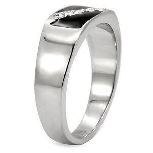 TK414701 High polished (no plating) Stainless Steel Ring with Top Grade Crystal in Clear