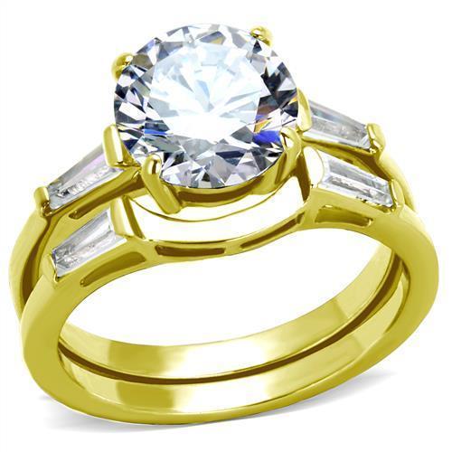 TK44701 - IP Gold(Ion Plating) Stainless Steel Ring with AAA Grade CZ  in Clear - Joyeria Lady