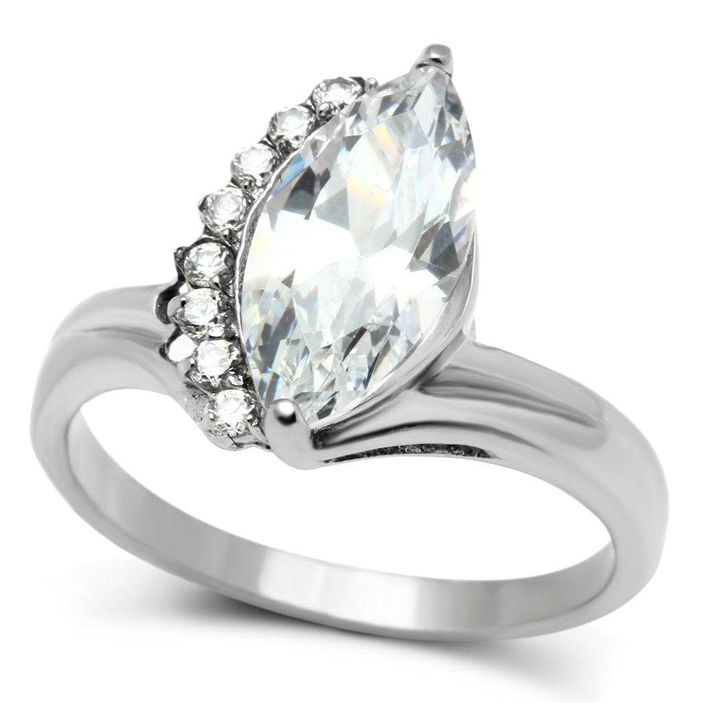 TK475 - High polished (no plating) Stainless Steel Ring with AAA Grade CZ  in Clear - Joyeria Lady