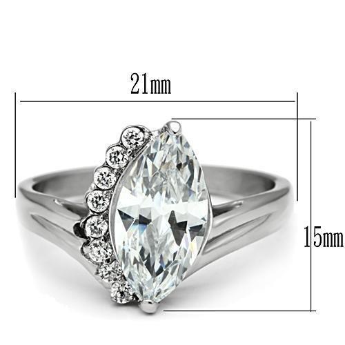 TK475 - High polished (no plating) Stainless Steel Ring with AAA Grade CZ  in Clear - Joyeria Lady
