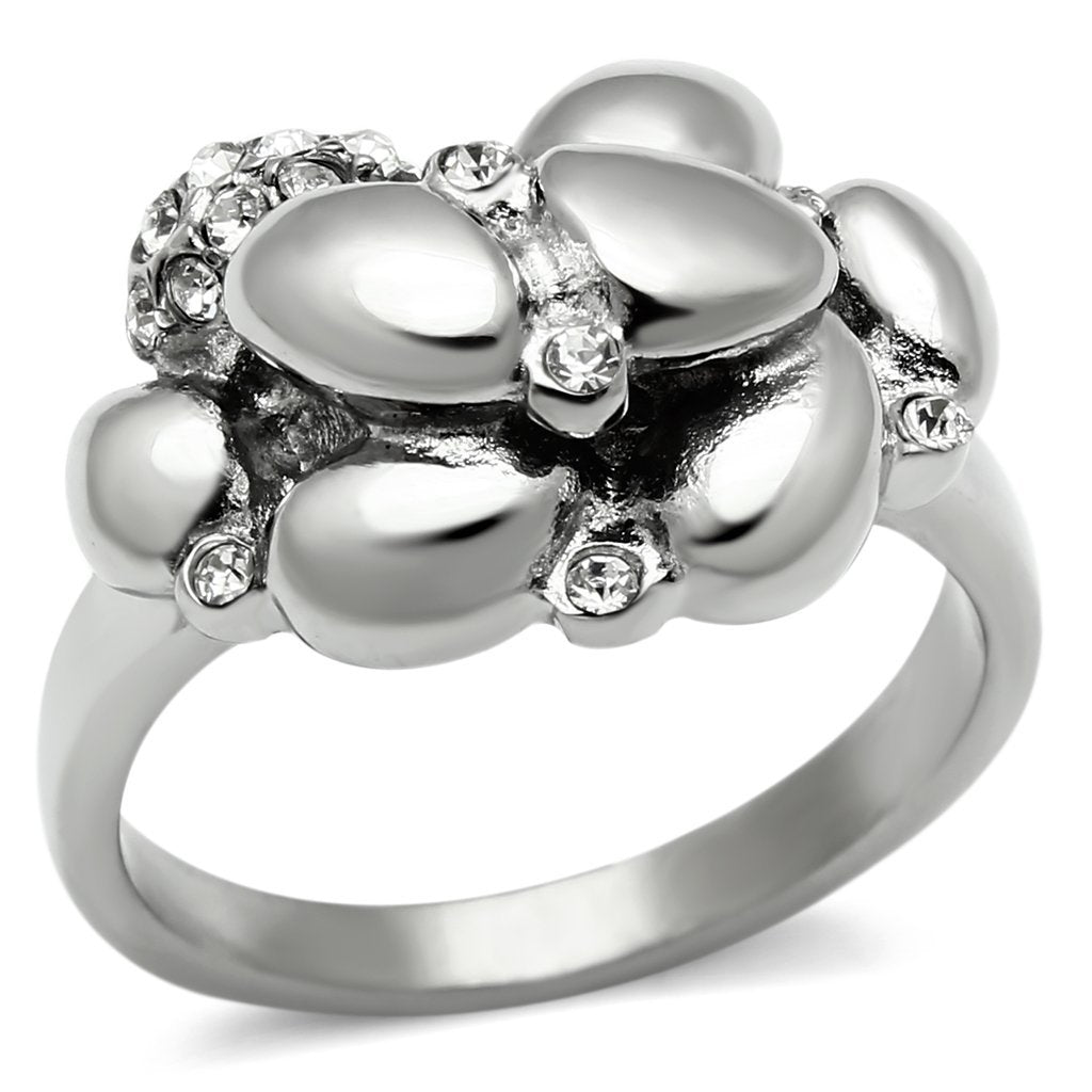 TK476 - High polished (no plating) Stainless Steel Ring with Top Grade Crystal  in Clear - Joyeria Lady