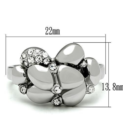 TK476 - High polished (no plating) Stainless Steel Ring with Top Grade Crystal  in Clear - Joyeria Lady