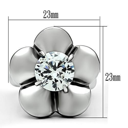 TK477 - High polished (no plating) Stainless Steel Ring with AAA Grade CZ  in Clear - Joyeria Lady