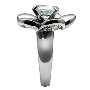 TK477 - High polished (no plating) Stainless Steel Ring with AAA Grade CZ  in Clear