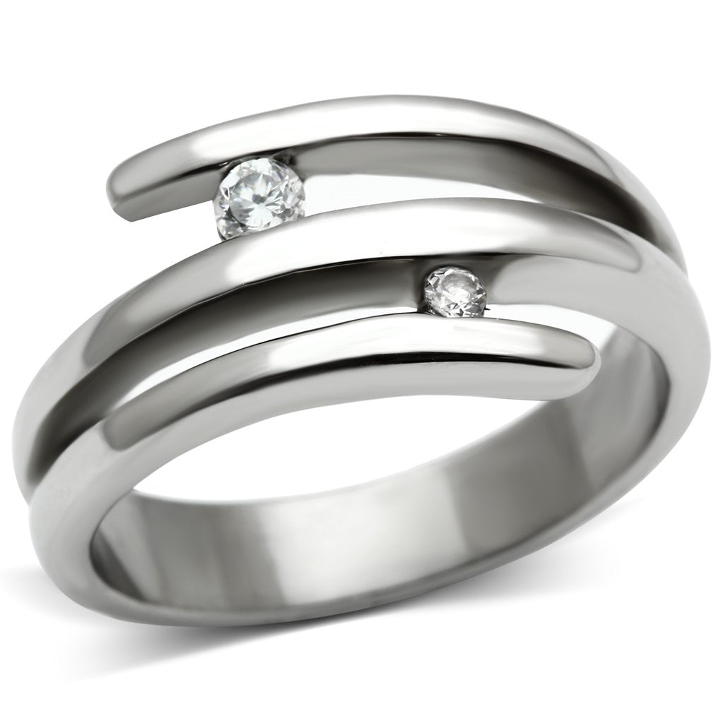 TK478 - High polished (no plating) Stainless Steel Ring with AAA Grade CZ  in Clear - Joyeria Lady