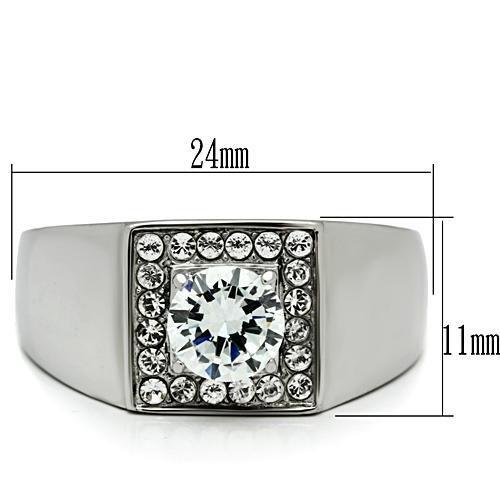 TK483 High polished (no plating) Stainless Steel Ring with AAA Grade CZ in Clear - Joyeria Lady