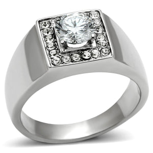 TK483 High polished (no plating) Stainless Steel Ring with AAA Grade CZ in Clear - Joyeria Lady
