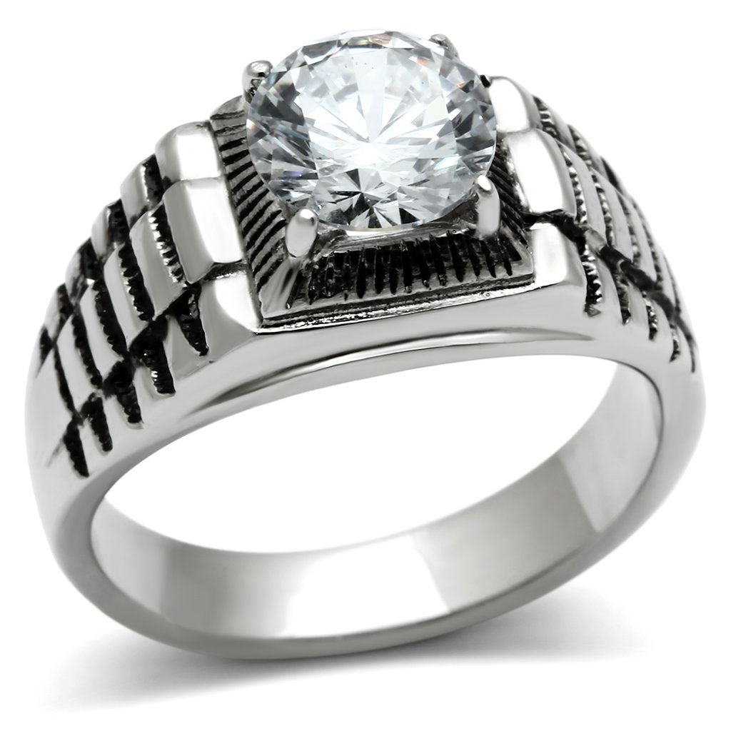 TK485 High polished (no plating) Stainless Steel Ring with AAA Grade CZ in Clear - Joyeria Lady