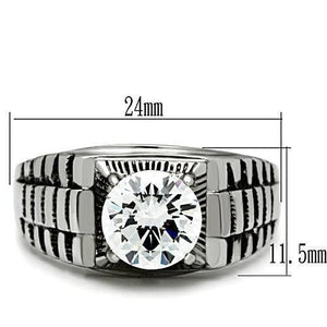 TK485 High polished (no plating) Stainless Steel Ring with AAA Grade CZ in Clear