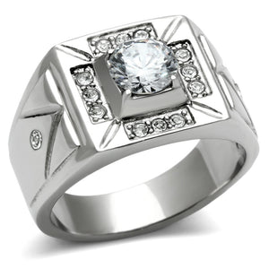 TK486 High polished (no plating) Stainless Steel Ring with AAA Grade CZ in Clear - Joyeria Lady