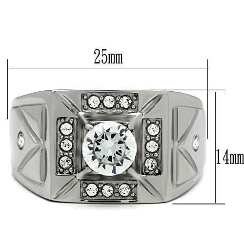 TK486 High polished (no plating) Stainless Steel Ring with AAA Grade CZ in Clear - Joyeria Lady