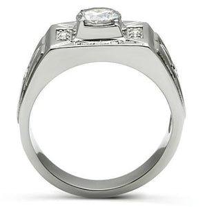 TK486 High polished (no plating) Stainless Steel Ring with AAA Grade CZ in Clear