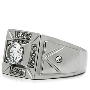 TK486 High polished (no plating) Stainless Steel Ring with AAA Grade CZ in Clear