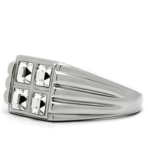 TK488 High polished (no plating) Stainless Steel Ring with Top Grade Crystal in Clear