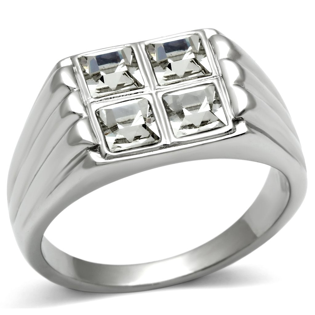 TK488 High polished (no plating) Stainless Steel Ring with Top Grade Crystal in Clear - Joyeria Lady