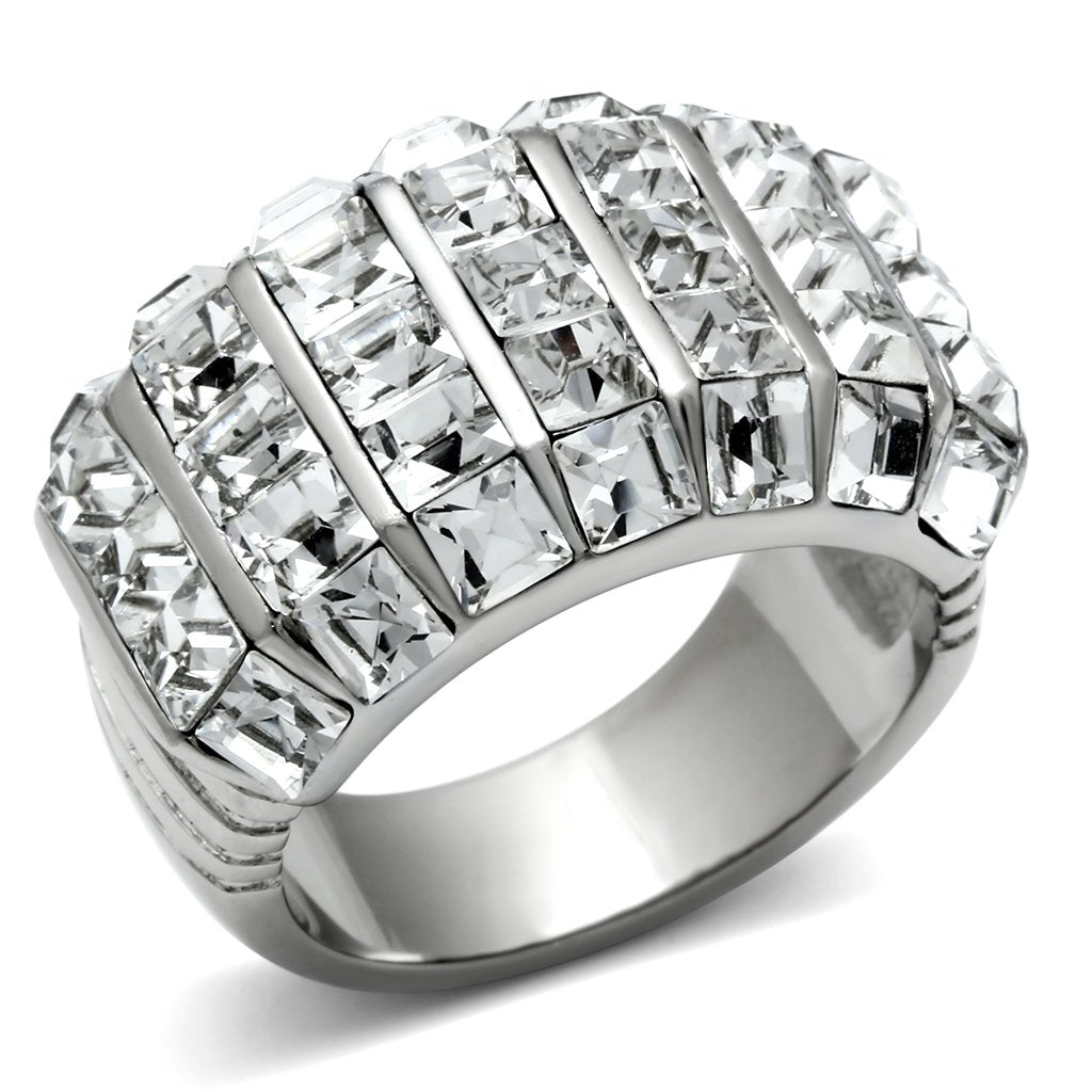 TK490 - High polished (no plating) Stainless Steel Ring with Top Grade Crystal  in Clear - Joyeria Lady