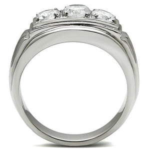 TK491 High polished (no plating) Stainless Steel Ring with AAA Grade CZ in Clear