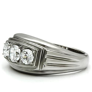 TK491 High polished (no plating) Stainless Steel Ring with AAA Grade CZ in Clear