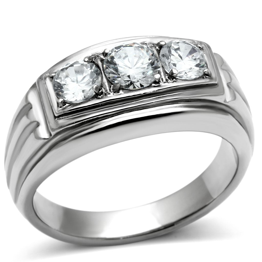 TK491 High polished (no plating) Stainless Steel Ring with AAA Grade CZ in Clear - Joyeria Lady