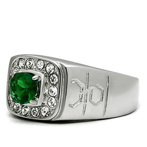 TK496 High polished (no plating) Stainless Steel Ring with Synthetic in Emerald