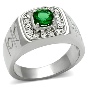 TK496 High polished (no plating) Stainless Steel Ring with Synthetic in Emerald - Joyeria Lady