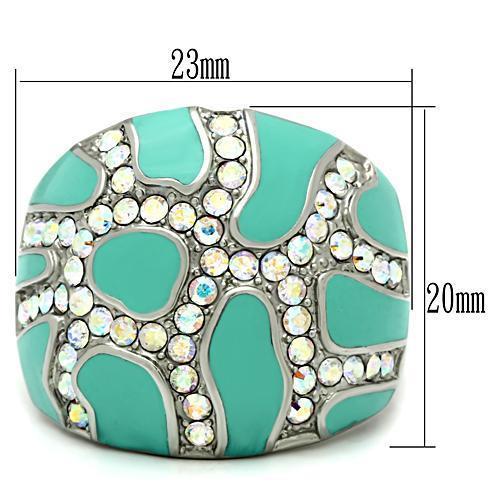 TK507 - High polished (no plating) Stainless Steel Ring with Top Grade Crystal  in Aurora Borealis (Rainbow Effect) - Joyeria Lady