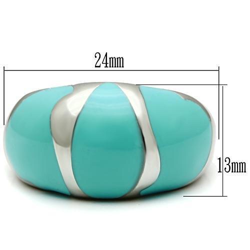 TK509 - High polished (no plating) Stainless Steel Ring with Epoxy  in Turquoise - Joyeria Lady