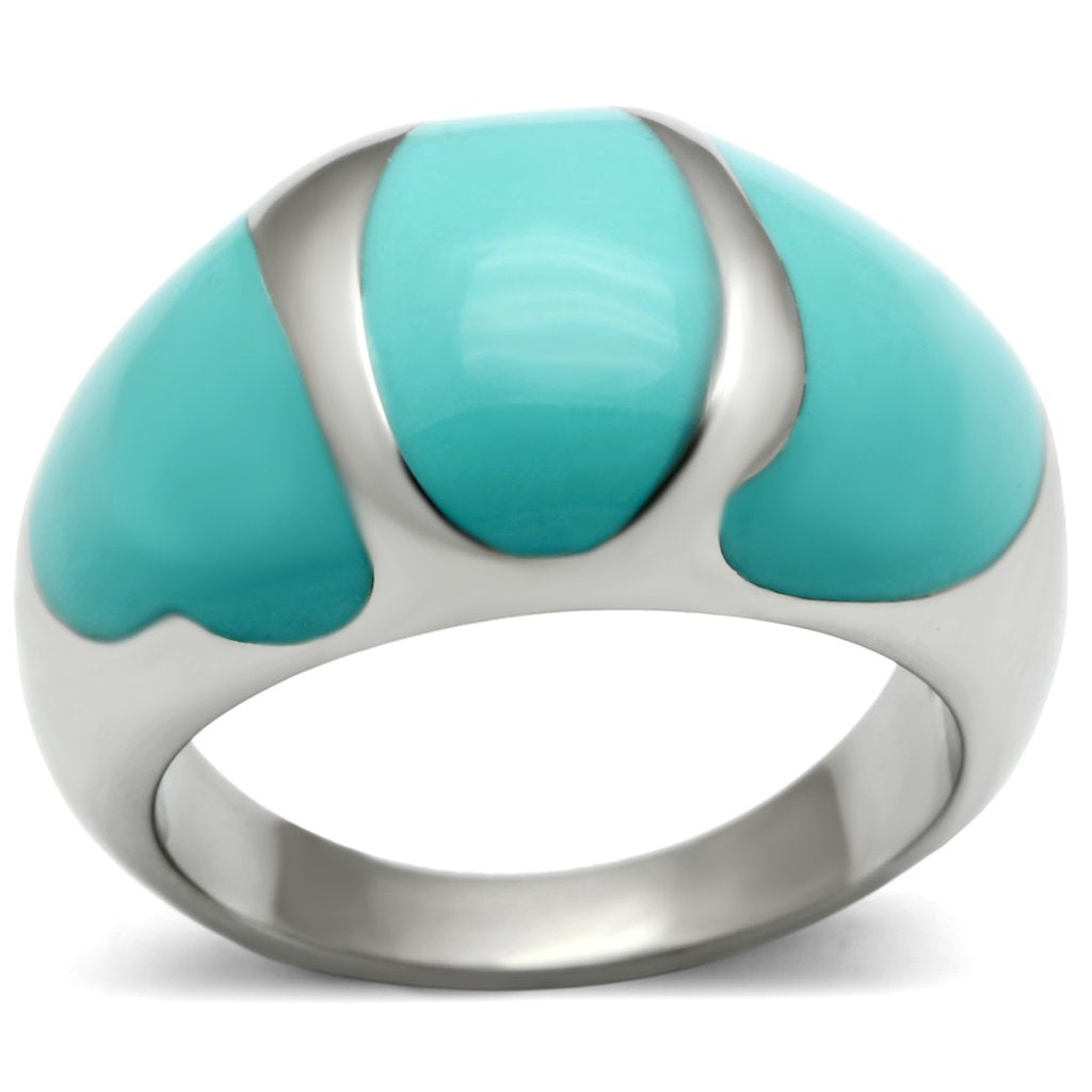 TK509 - High polished (no plating) Stainless Steel Ring with Epoxy  in Turquoise - Joyeria Lady
