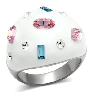 TK512 - High polished (no plating) Stainless Steel Ring with Top Grade Crystal  in Multi Color - Joyeria Lady