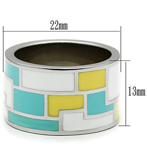 TK514 - High polished (no plating) Stainless Steel Ring with Epoxy  in Multi Color - Joyeria Lady