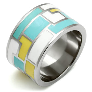 TK514 - High polished (no plating) Stainless Steel Ring with Epoxy  in Multi Color - Joyeria Lady