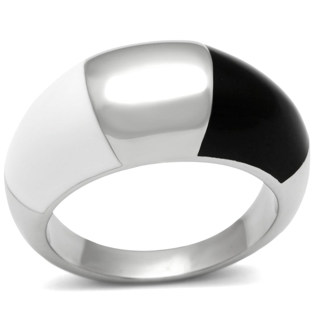 TK515 - High polished (no plating) Stainless Steel Ring with Epoxy  in Multi Color - Joyeria Lady