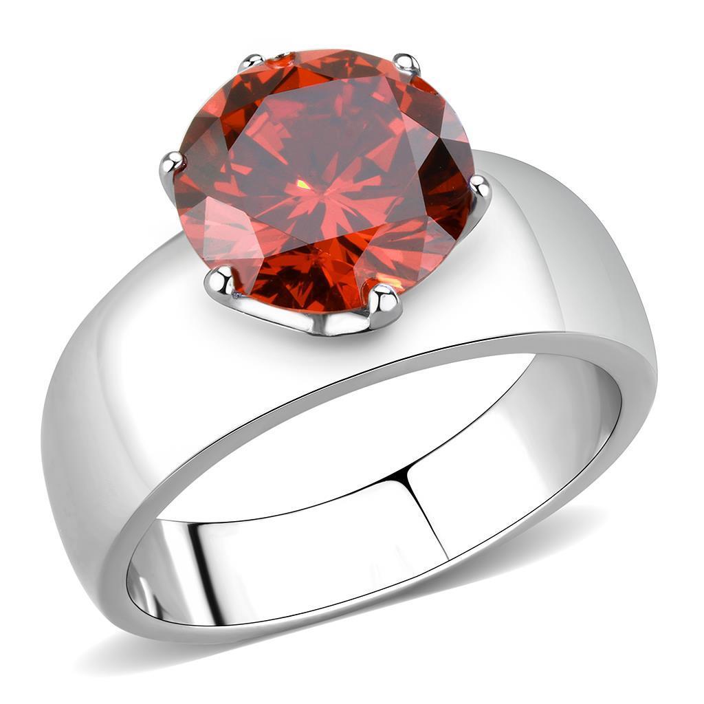 TK52001 - High polished (no plating) Stainless Steel Ring with AAA Grade CZ  in Garnet - Joyeria Lady
