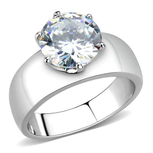 TK52004 - High polished (no plating) Stainless Steel Ring with AAA Grade CZ  in Clear - Joyeria Lady