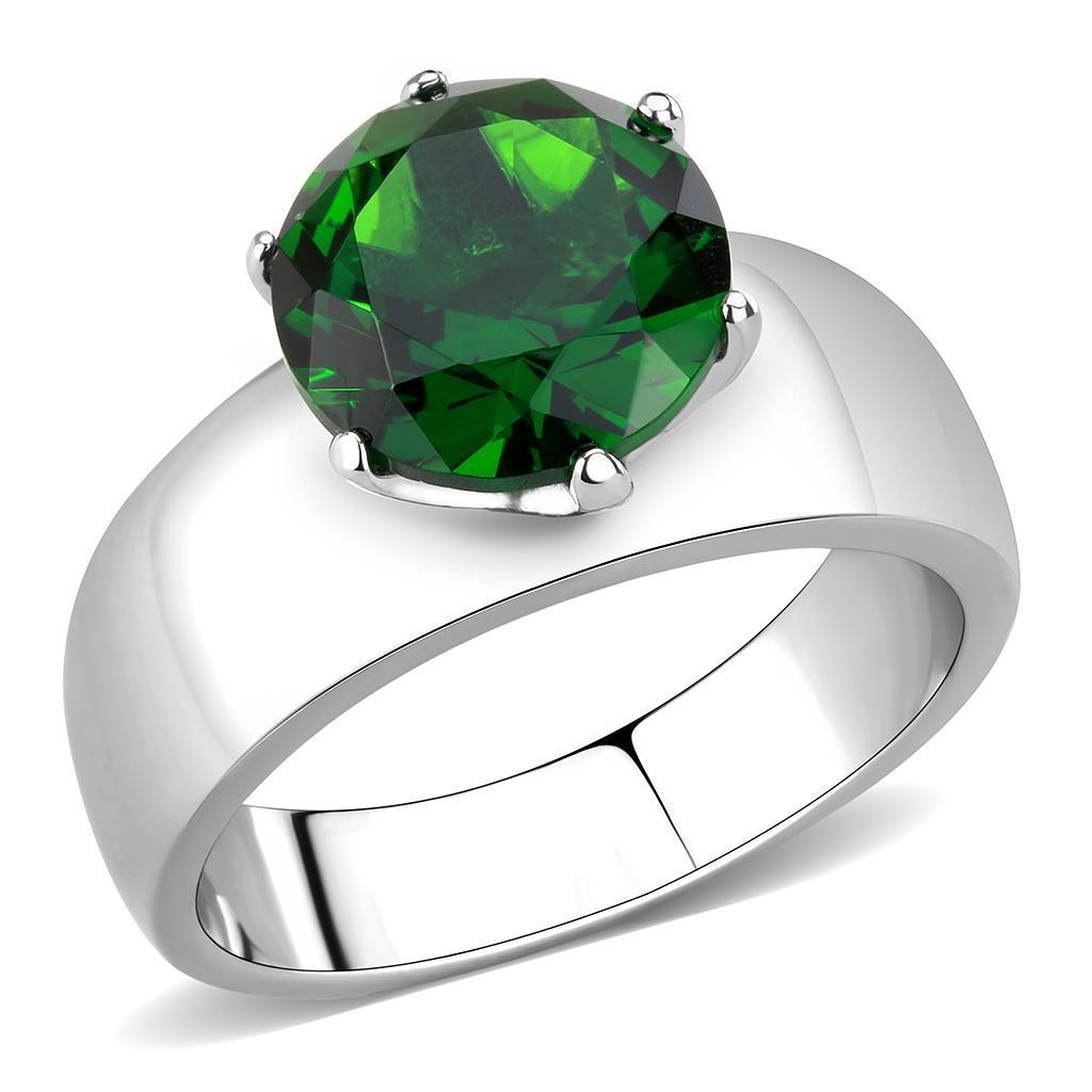 TK52005 - High polished (no plating) Stainless Steel Ring with Synthetic Synthetic Glass in Emerald - Joyeria Lady