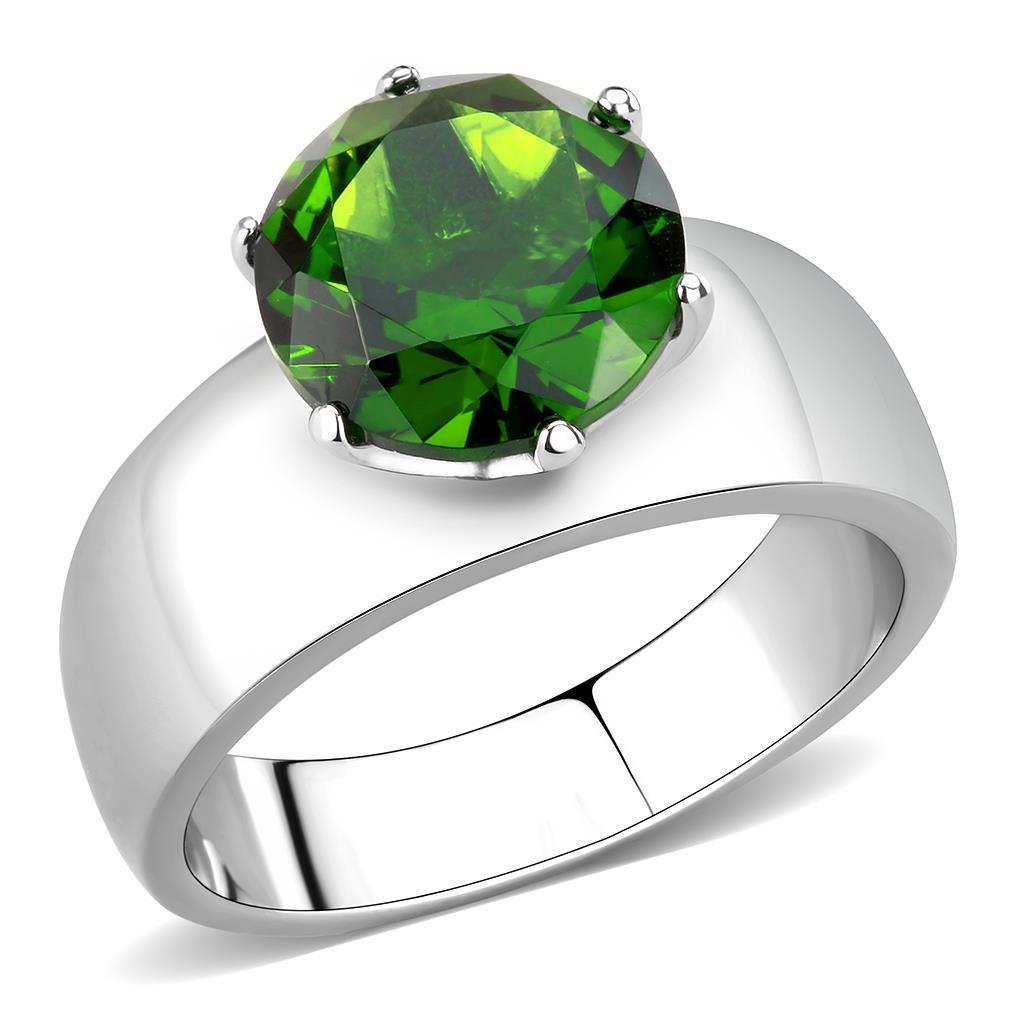 TK52008 - High polished (no plating) Stainless Steel Ring with Synthetic Synthetic Glass in Peridot - Joyeria Lady