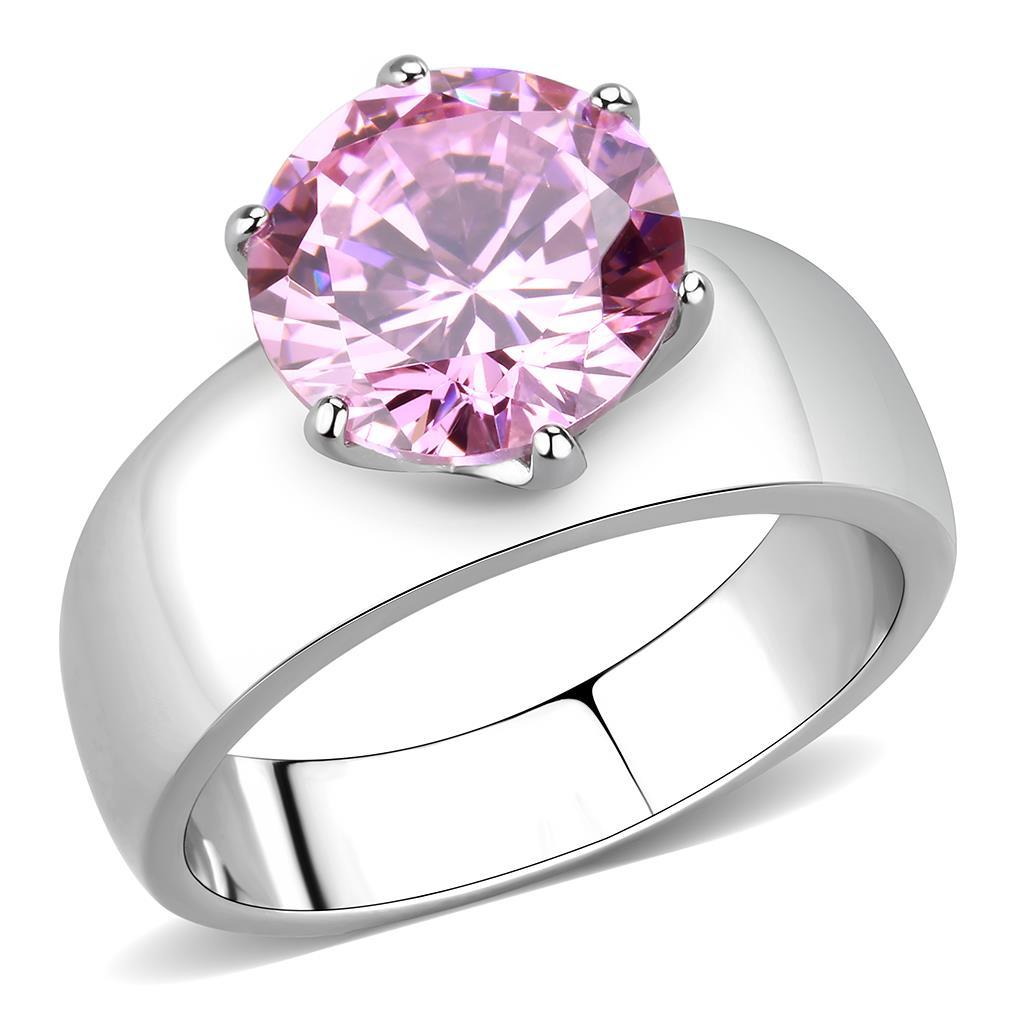 TK52010 - High polished (no plating) Stainless Steel Ring with AAA Grade CZ  in Rose - Joyeria Lady