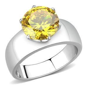 TK52011 - High polished (no plating) Stainless Steel Ring with AAA Grade CZ  in Topaz - Joyeria Lady