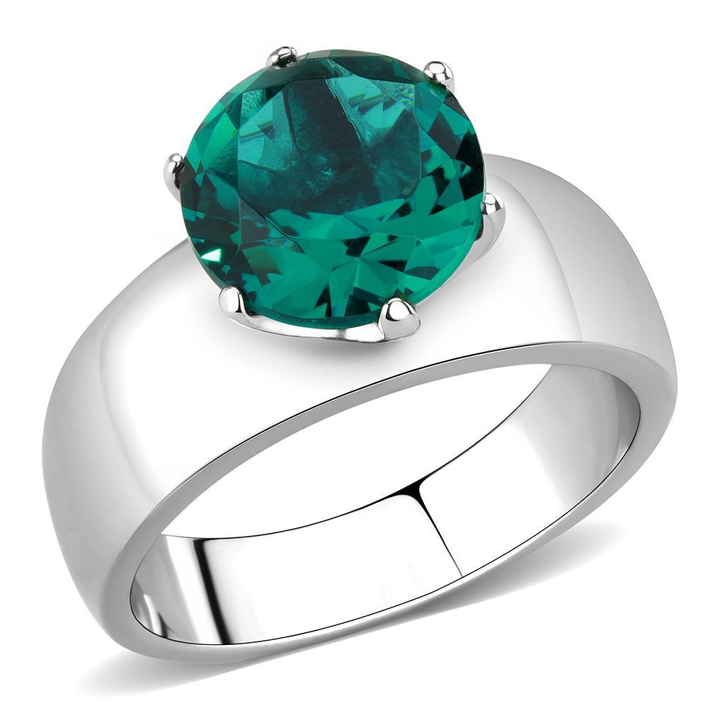 TK52012 - High polished (no plating) Stainless Steel Ring with Synthetic Synthetic Glass in Blue Zircon - Joyeria Lady