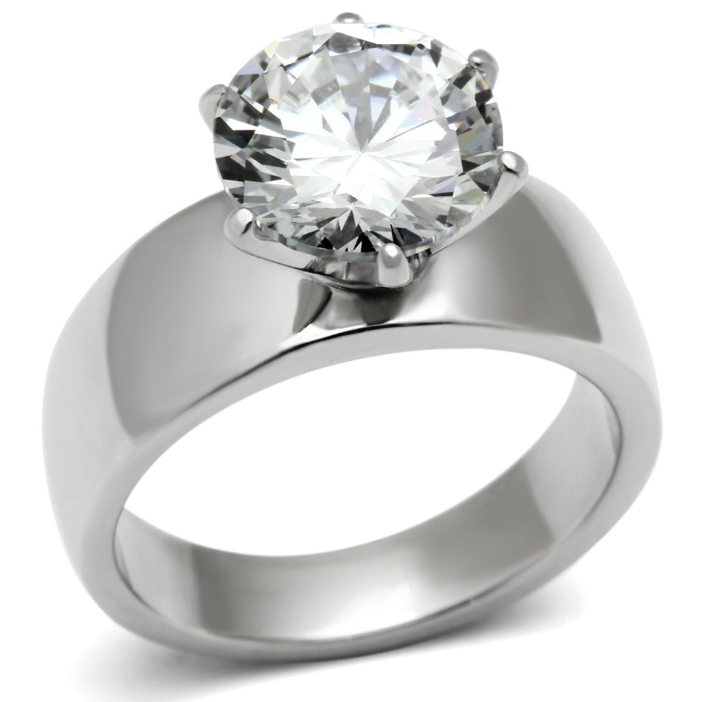 TK520 - High polished (no plating) Stainless Steel Ring with AAA Grade CZ  in Clear - Joyeria Lady
