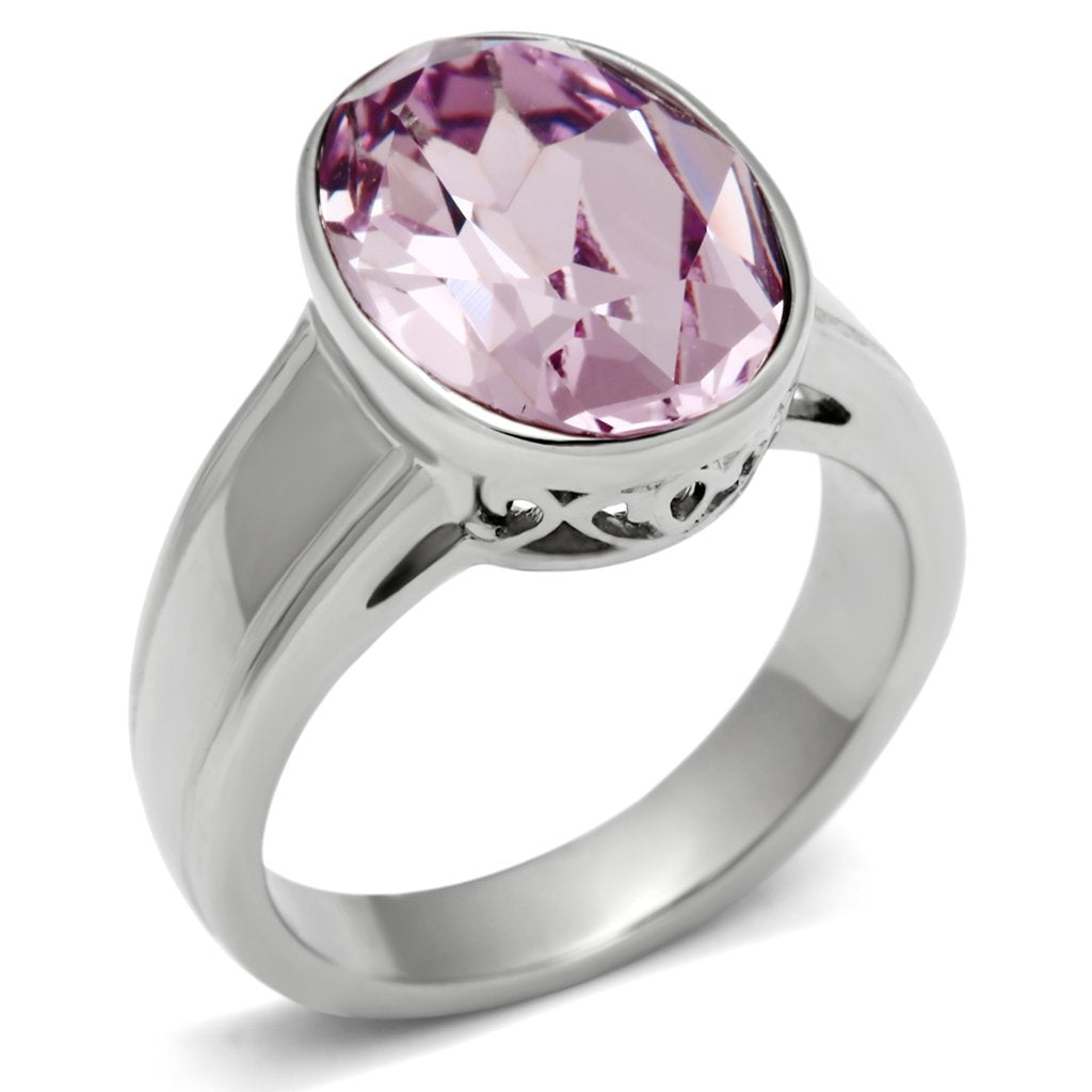 TK522 - High polished (no plating) Stainless Steel Ring with Top Grade Crystal  in Light Amethyst - Joyeria Lady