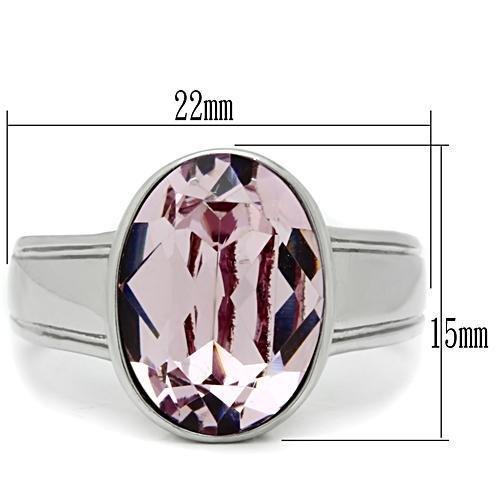 TK522 - High polished (no plating) Stainless Steel Ring with Top Grade Crystal  in Light Amethyst - Joyeria Lady