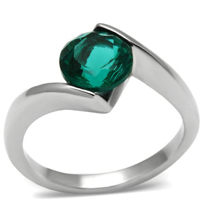 TK523 - High polished (no plating) Stainless Steel Ring with Synthetic Synthetic Glass in Blue Zircon - Joyeria Lady