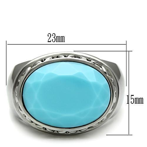 TK525 - High polished (no plating) Stainless Steel Ring with Synthetic Synthetic Glass in Sea Blue - Joyeria Lady