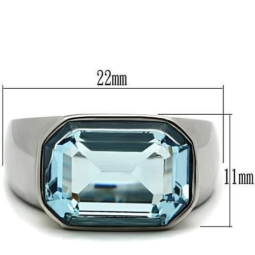 TK527 - High polished (no plating) Stainless Steel Ring with Top Grade Crystal  in Sea Blue - Joyeria Lady