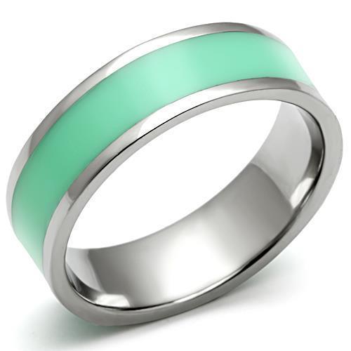 TK542 - High polished (no plating) Stainless Steel Ring with Epoxy  in Aquamarine - Joyeria Lady