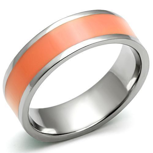 TK544 - High polished (no plating) Stainless Steel Ring with Epoxy  in Orange - Joyeria Lady
